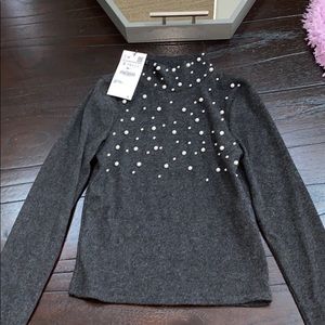 Zara high neck sweater with pearls